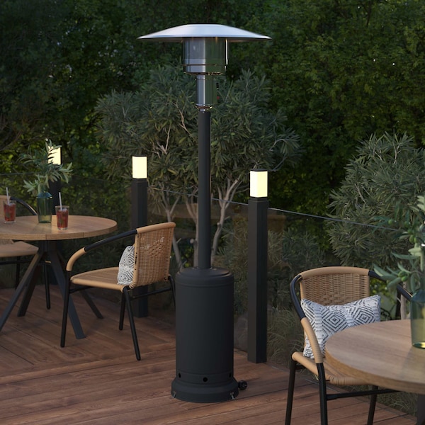 Flash Furniture Sol Patio Outdoor Heating-Black Stainless Steel 40,000 BTU Propane Heater w/Wheels, 7.5Ft Tall NAN-HSS-AGH-BK-GG - main